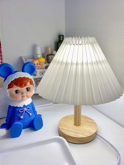 Ekhasa - Wooden Dimmable Bedside Lamp with Fabric Shade & Wooden Base