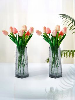 Ekhasa - 100% Crystal Glass Vase Flower Pot for Home Decoration (Set Of 2) (6 Inches)