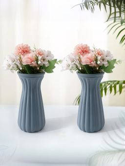 Ekhasa - Blue Flower Glass Bud Vase for Home Decor Matte Finish - (Set Of 2) (6 Inches)