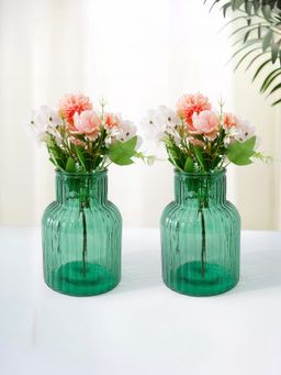 Ekhasa - Green Flower Glass Vase for Home Decor (Set Of 2) (6 Inches)