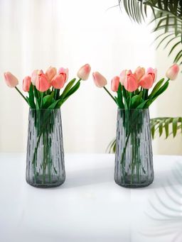 Ekhasa - Grey Flower Glass Vase for Home Decor (Set Of 2) (6 Inches)