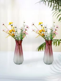 Ekhasa - Red White Flower Glass Bud Vase for Home Decor (Matte Finish - Set Of 2) (6 Inches)