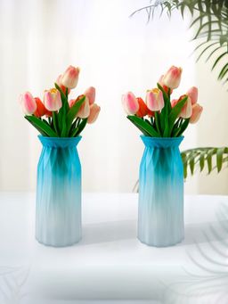Ekhasa - Blue Flower Glass Bud Vase for Home Decor (Matte Finish - Set Of 2) (6 Inches)