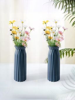 Ekhasa - Blue Flower Glass Bud Vase for Home Decor (Matte Finish - Set Of 2) (6 Inches)