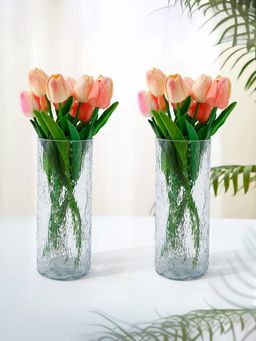 Ekhasa - White Flower Glass Vase for Home Decor (Set Of 2) (6 Inches)