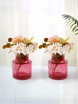 Ekhasa - Red Flower Glass Bud Vase for Home Decor (Set Of 2) (6 Inches)