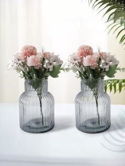 Ekhasa - Grey Flower Glass Vase for Home Decor (Set Of 2) (6 Inches)