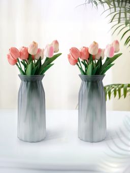 Ekhasa - Grey Flower Glass Bud Vase for Home Decor (Matte Finish - Set Of 2) (6 Inches)
