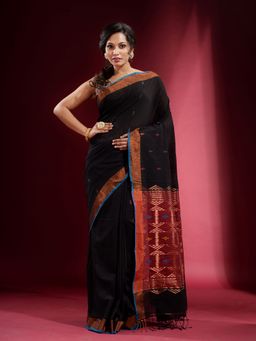 CHARUKRITI - Black with Ethnic Motif and Zari Design Saree with Unstitched Blouse