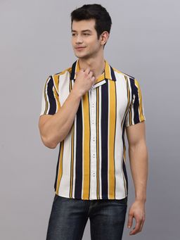 RIGO - Men Striped Cuban Collar Half Sleeve Shirt
