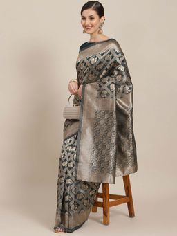 Sareemall - Women Cotton Blend Teal Blue Designer Saree with Unstitched Blouse