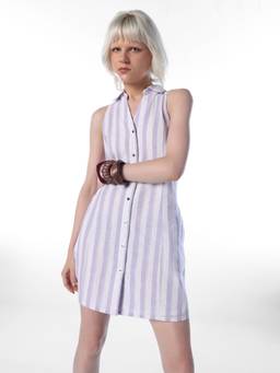 ONLY - Women's Striped Relaxed Fit Purple Dress