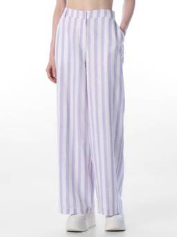 ONLY - Women's Striped Regular Fit Purple Trousers