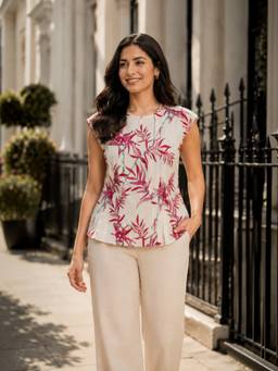Oxolloxo - White Floral Print Short Sleeve Peplum Top