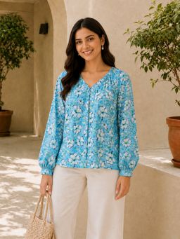 Oxolloxo - Blue Floral Ggt Print Top