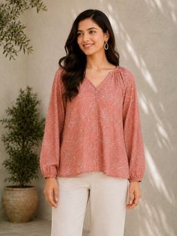 Oxolloxo - Peach Floral Rayon Print Top
