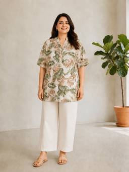 Oxolloxo - Plus Size Multicolour Tropical Print Rayon Top