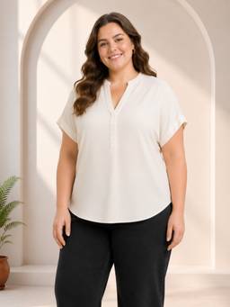 Oxolloxo - Plus Size Off-White Short Sleeve Top