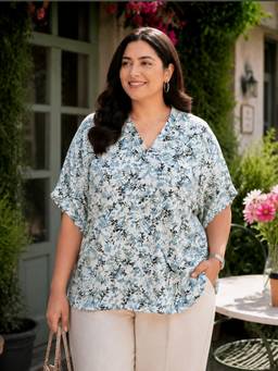 Oxolloxo - Plus Size Multicolour Floral Print Short Sleeve Top