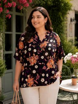 Oxolloxo - Plus Size Multicolour Floral Print Short Sleeve Top
