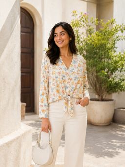 Oxolloxo - Multicolour Floral Print Tie-Knot Detail Button Down Top