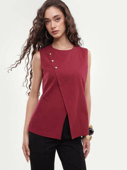 RAREISM - Women'S Fent Dark Red Cotton Top