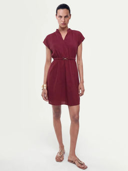 RAREISM - Women'S Fenty Dark Maroon Cotton Dress with Belt