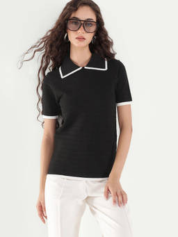 RAREISM - Women'S Liza Black Viscose Blend Polo T-Shirt