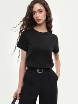 RAREISM - Women'S Pleeve Black Cotton Blend T-Shirt