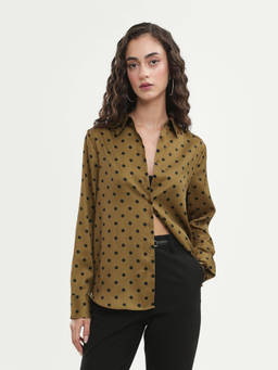 RAREISM - Women'S Polka Dot Olive Polyester Shirt