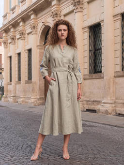 RAREISM - Women'S Rubinot Dusky Beige Linen Dress with Belt