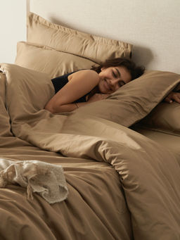 Kansso - Caramel 600 Tc Cotton Fitted Bedsheet with Pillow Cover