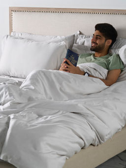 Kansso - Silver 600 Tc Cotton Flat Bedsheet with Pillow Cover