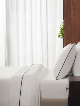 Kansso - White 600 Tc Cotton Fitted Bedsheet with Pillow Cover