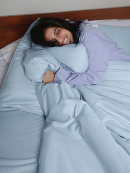 Kansso - Sky Blue 600 Tc Cotton Fitted Bedsheet with Pillow Cover