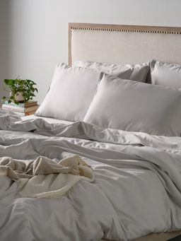 Kansso - Silver 600 Tc Cotton Duvet Cover with Pillow Cover (King)