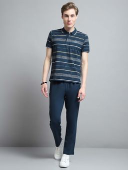 Monte Carlo - Men Striped Blue Collar Neck Half Sleeve Co-Ord (Set of 2)