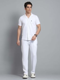 Monte Carlo - Men Self Design White Collar Neck Half Sleeve Co-Ord (Set of 2)
