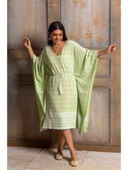 MONK & MEI - Ada Green Chikankari Kaftan Dress