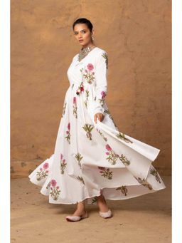 MONK & MEI - Saawni White Angrakha A Line Maxi Dress