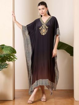 First Resort by Ramola Bachchan - Women Black Baroque Printed Kaftan Dress