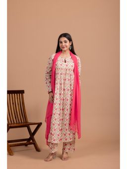 LABEL MAE - Floral Print Cotton Kurta with Pant and Dupatta
