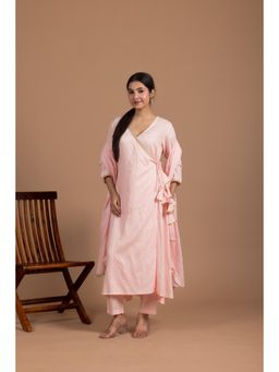 LABEL MAE - Blush Pink Silk-Blend Angrakha Kurta with Pant and Dupatta