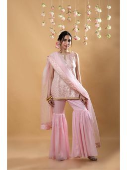 MONK & MEI - Heera Pink Kurta With Sharara And Dupatta