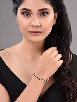 Saraf RS Jewellery - Rose Gold Plated Oval Green Ad Studded Designer Tennis Bracelet For Her