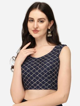Amrutam Fab - Women's Navy Blue Colour Chanderi Embroidered Work Round Neck Blouse