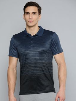 Alcis - Men Navy Blue Black Printed Polo Collar Slim Fit Running T-shirt