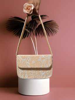 A Clutch Story - Beige Blossom Beaded Handbag