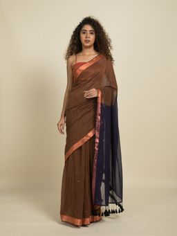 Suta - Rust and Blue Cotton Sequin Embellished Saree