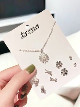 Jewels Galaxy - Silver Plated Multi-Piece Jewellery Set For Women & Girls (Set of 5)